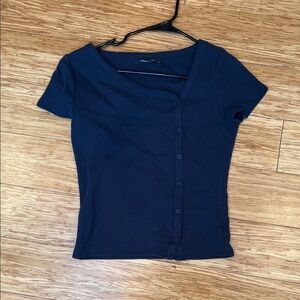 Navy Blue Button-Up Asos Asymmetrical Basic